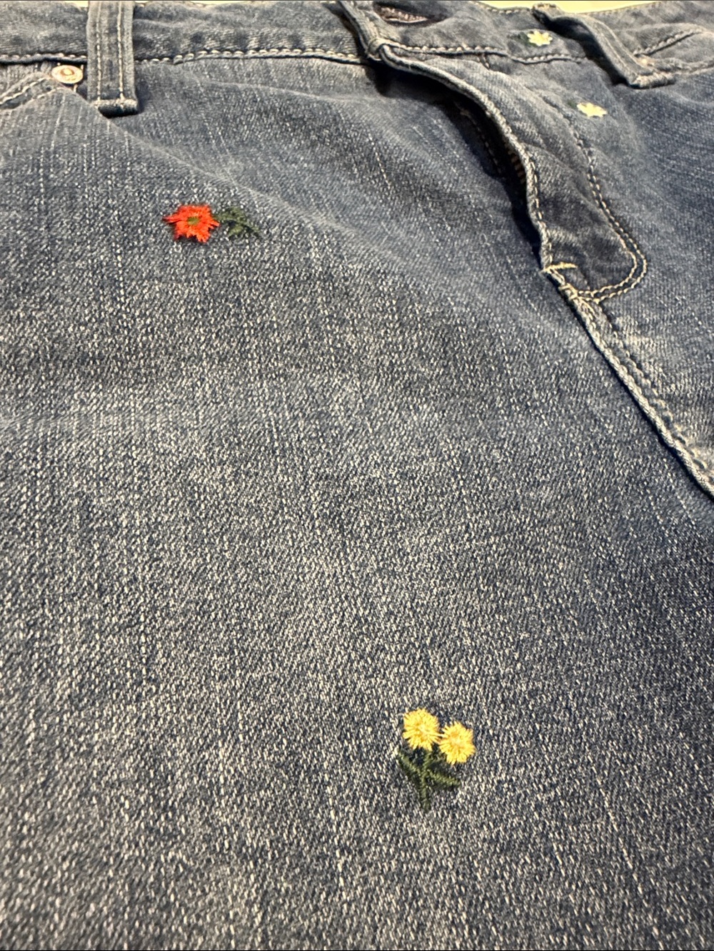 Seven7 Blue Denim Shorts with Embroidered Floral Accents - Picture 6 of 6